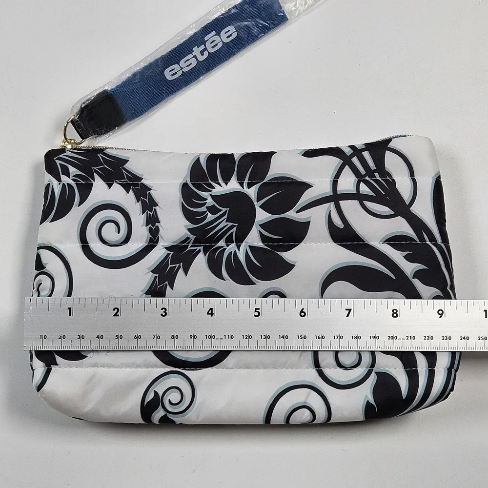 Estee Lauder PUFFER Pouch Soft Make-up Clutch Travel Bag Floral White Design NEW